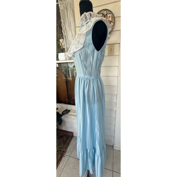 Vintage 70's Baby Blue Mai Dress With Lace Yoke Size Small - Picture 16 of 16